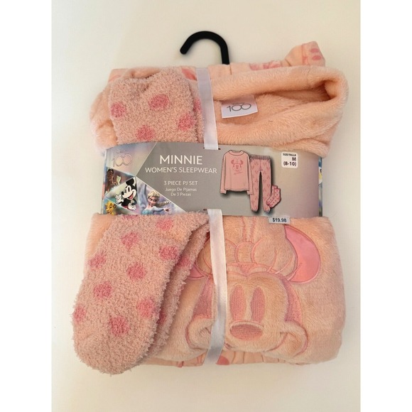 DISNEY MINNIE MOUSE PAJAMAS SLEEPWEAR WOMEN'S SIZE MEDIUM (8-10) 3 PIECE SET NEW - Picture 2 of 6